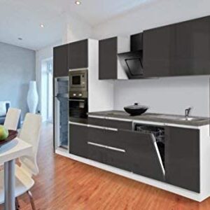 Respekta premium sans poignée cuisinerait cuisine 395 cm bianco-grigia brillant Wagon raffreddonneto