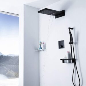 BALLYE Support de Robinet de Douche Cascade Thermostat en cuivre Noir dissimulé avec Ensemble de Douche à Main en cuivre
