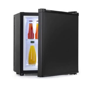 FHISD Refroidisseur à Boissons/Petit Réfrigérateur, Mini Réfrigérateur Congélateur Compact, Congelé + Réfrigéré, Eclairage LED, Porte Verre Cadre Noir Salon, Mini Bar, Cave