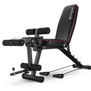 XFENG Banc de Musculation Multi-Fonctions, Banc de Remise en Forme avec Extension Jambe Leg Curl, Home Gym Banc d'entraînement réglable, Haltère Équipement Banc for Hommes Femmes