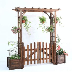 GAXQFEI Jardin Arch Cèdre Durable Avec Boîte À Fleurs Cadre D'Escalade Utilisé Pour Les Plantes D'Escalade Roses Cour de Jardinage, Brown,B