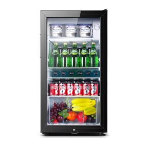Portable Réfrigérateur Refroidisseur de boissons, petit congélateur, 42 dB, 32-59 ° F Compresseur de congélation, LED Éclairage, porte en verre noir cadre - salon, mini-bar réfrigérateur, 120 l, 120L