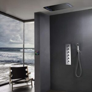 BALLYE Ensemble de Douche thermostatique Mural à auvent de cm, Ensemble de Douche thermostatique en cuivre, système de Douche 5 Modes
