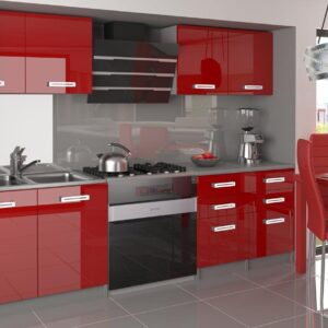 Hucoco CORNETTA | Cuisine Complète Modulaire Linéaire L 160cm 6 pcs | Plan de Travail Inclus | Ensemble armoires Meubles de Cuisine | Rouge