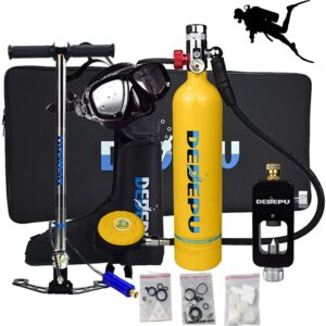 Bouteille d'oxygène de plongée Grande capacité Plongée sous-Marine Équipement Réservoir, 1L Mini Cylindre Portable Plongée en oxygène avec 15-20 Minutes Mini Bouteille de plongée avec pompe manuelle
