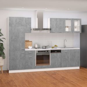 VIENDADPOW Meubles de Cuisine Ensemble de Meubles de Cuisine 8 pcs Gris béton Aggloméré