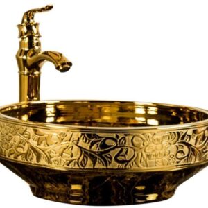 N/Z Accueil Équipement Lavabo en céramique Lavabo à Main Art Golden Lavabo Lavabo en céramique à Motifs Or européen Lavabo de Salle de Bain Sanitaires