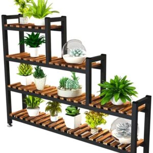 MAATCHH Stand de Fleurs Étagère d'affichage de Plantes, étagère de Support en Forme d'échelle, Support de Pot pour Usage extérieur intérieur 4 Niveaux de Plante métallique Extérieur Intérieur