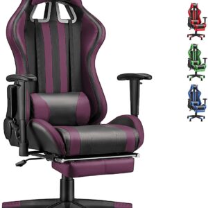 Soontrans Fauteuil Gaming Ergonomique Fauteuil Gamer Dossier Inclinable Chaise Gaming Hauteur Réglable en Cuir PU Fauteuil de Bureau Racing Chaise de Gamer avec Repose Tête Repose-Pieds(Violet)