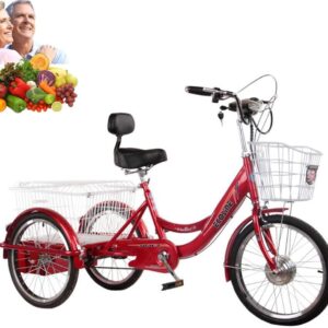 Tricycle Adulte électrique 3 Roues vélo Tricycle vélo 20'' Batterie au Lithium Scout Tricycle avec Panier à provisions et Panier Avant Cadeau pour Les Parents Sortie Shopping économiser