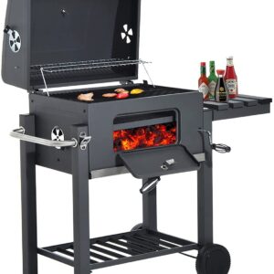 WBJLG Chariot à Charbon fumoir avec Tables d'appoint et thermomètre, Grand Barbecue pour Barbecue pour terrasse de Cuisine en Plein air