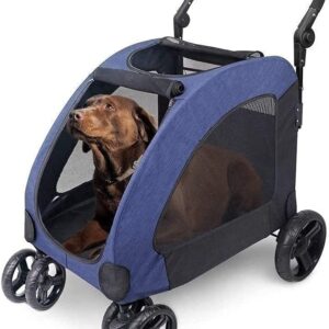 Poussette pour animaux de compagnie Chariots de chat de chat de chat de chien à quatre roues chariot à quatre roues pliable avec la fenêtre supérieure pour les gros chiens de grande taille à 60 kg
