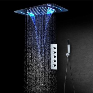 BALLYE Robinet de Douche de Salle de Bain Thermostat de Douche Corps de vanne pré-enterré 64 Couleur LED Douche de Pluie pulvérisation supérieure 580 * 380mm Fournitures de Salle de Bain