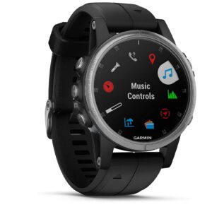 Garmin Fenix 5S Plus Silver Bracelet Noir - Montre GPS Multisports avec cartographie, Musique, paiement sans Contact