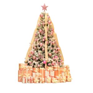 JY&WIN Arbre de Noël, Arbre de Noël floqué de Neige, avec des Ornements Roses Arbre de Noël Artificiel, Support en métal articulé Mignon pour la décoration de Noël de fête extérieure intérieure