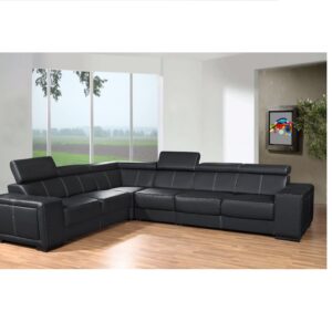 Tendencio Canapé d'angle 6 Places CAARIA Noir Simili Cuir Moderne avec têtières réglables