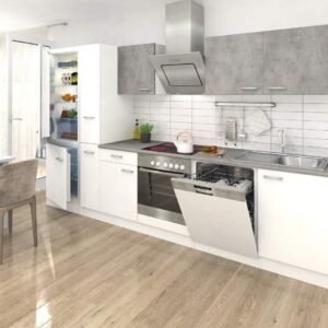 Respekta encastrement cuisine pièces de cuisine bloc de cuisine 310 cm blanc béton OPTIQUE, incl. Fermeture silencieuse Plaque de cuisson céramique lave vaisselle, Cool Combinaison R 178 cm
