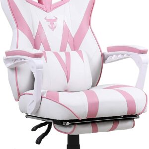 Chaise Gaming Fille, Fauteuil de Jeu PC pour Adultes, Fauteuil Gamer avec Massage, Chaise de Jeu avec Repose-Pieds, Chaise d'ordinateur de gaming, Inclinable Chaise Gaming, Ergonomique Fauteuil Gaming