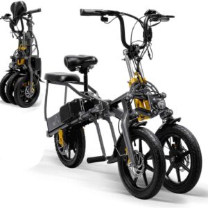 Tricycle Électrique Mini Pliable Tricycle 14 Pouces, Portable Adulte Scooter Électrique