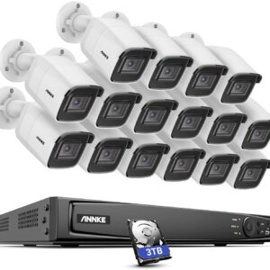 ANNKE POE C800 Bullet 4K Ultra HD Kit de Caméras de Surveillance avec Système de Surveillance Vidéo 8MP 16 Caméras IP 8MP, 16CH NVR H.265+ avec Disque Dur 3TB, Vision Nocturne 30m- 3TB HDD