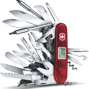 Victorinox Swiss Champ XAVT Couteau de poche (83 fonctions, affichage numérique, clé d'embout) Rouge transparent