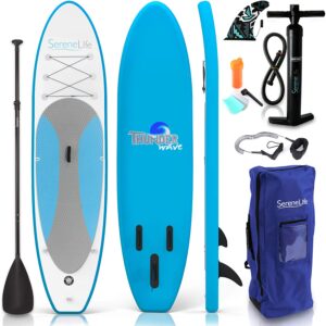 SereneLife Gonflable Stand Up Paddle Board (15,2 cm d'épaisseur) Universel Sup Mât télescopique W/Bas Fin pour Pataugeoire et contrôle de Surf | antidérapant Deck | Jeunesse et Adulte