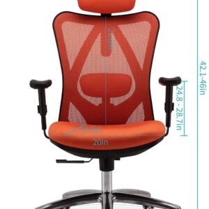 SIHOO Chaise de Bureau Ergonomique, Fauteuil de Bureau avec Support Lombaire, Appuie-tête et accoudoir réglables, Chaise de Bureau Confortable en Maille Respirante,Orange