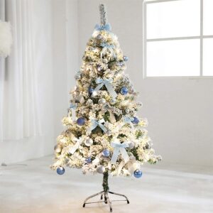 JY&WIN Arbre de Noël, Arbre de Noël Artificiel avec des Ornements, Arbre de Noël floqué de Neige luxuriante, Support en métal pour décorations de Vacances de Nouvel an intérieur extérieur