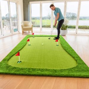 FORB Tapis de Putting de Golf - Tapis de Putt Gazon pour Practice & Clubs Professionnels (3 Tailles) | Texture Réaliste | Trous de Cible | Gazon Durable | Idéal pour Les Golfeurs