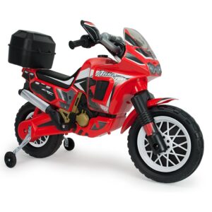 INJUSA - Moto Africa Twin 6V avec Licence, avec Sac Arrière et Roues Stabilisatrices Recommandée pour les Enfants +3 Ans, Rouge