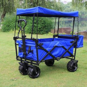 WBJLG Chariot Pliant de Chariot de poussée avec auvent, Chariot de Jardin extérieur Pliable, 2 Sacs de Rangement/Porte-gobelets, 1 Pochette de Rangement supplémentaire à l'avant