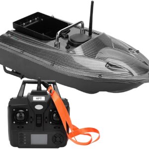 Bateau à Appâts de Pêche Intelligent 500M 2.4 GHz Bateau Telecommandé RC Bateau Amorceur Peche avec éclairage LED de Vision Nocturne & Double Moteur, 1.5kg Chargement, Détecteurs de Poissons(Black)