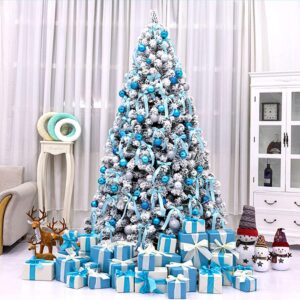 JY&WIN Arbre de Noël, très Grand Arbre de Noël floqué de Neige, Artificiel avec des Ornements et Un Arbre de Noël articulé en épicéa sur Support Pliable, pour la décoration de Vacances